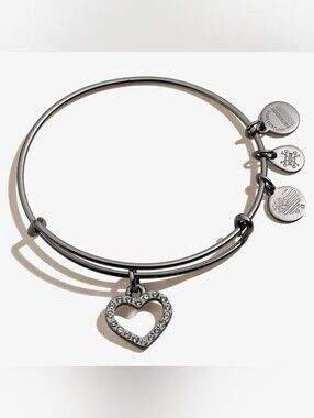 Alex And Ani Pavé Swarovski Crystal Heart Charm Bangle. Color Silver. Size OS.